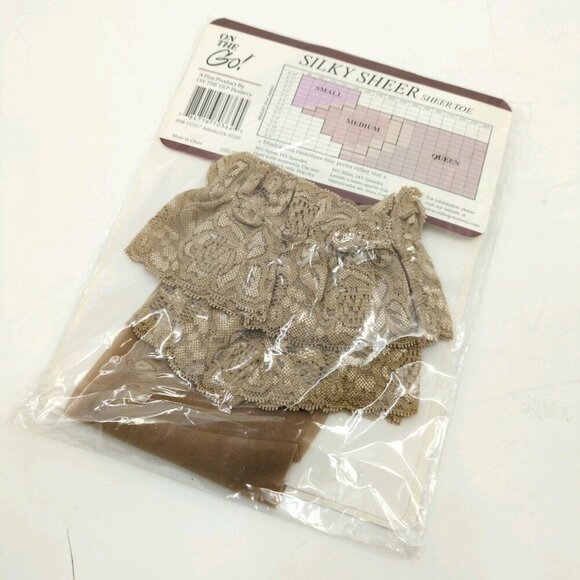 NEW On The Go! Lace Top Thigh High Silky Sheer Leg Toe Queen Size Nude Stockings - Picture 2 of 6